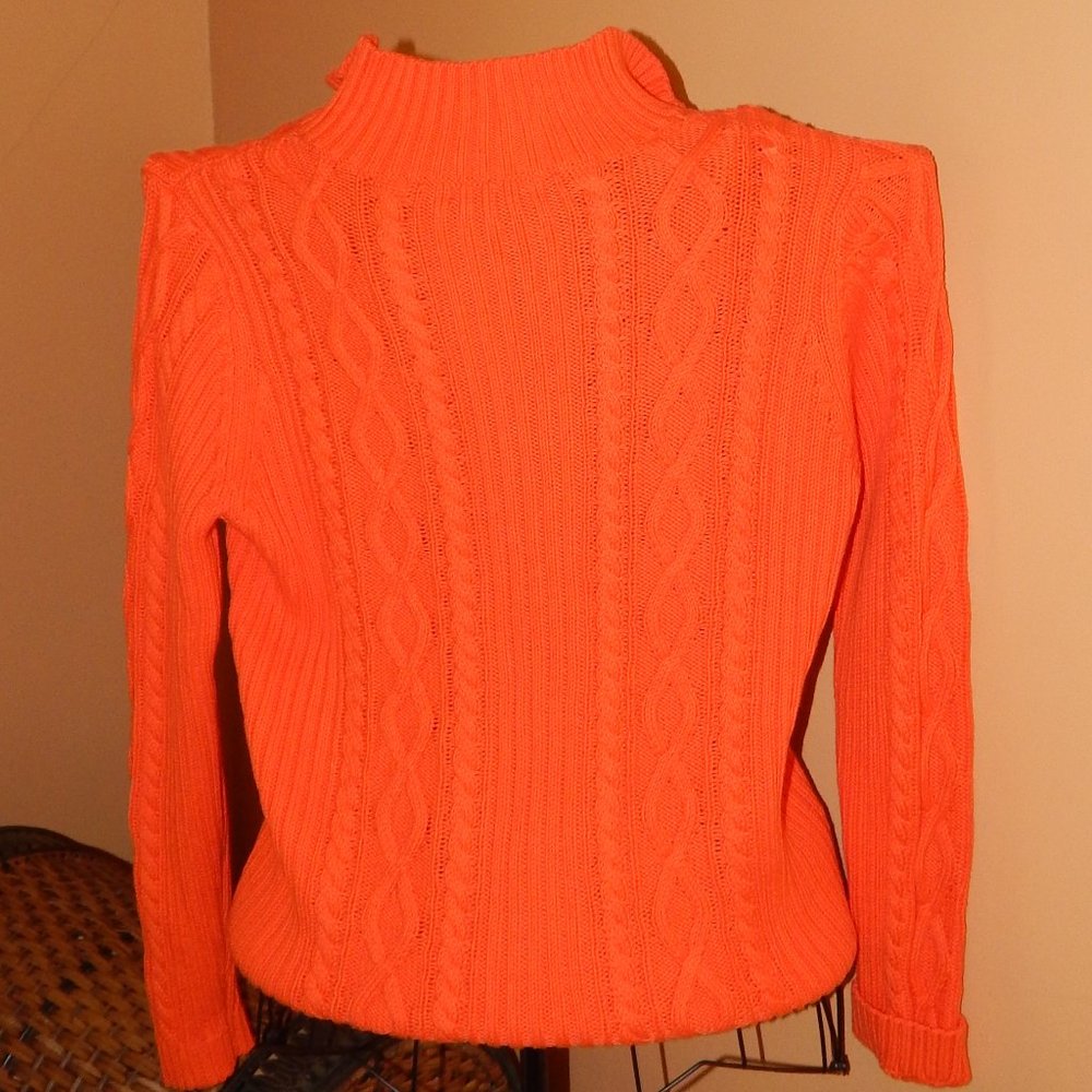 Ladies Zippered Neckline CHAPS Sweater ~ Orange ~ Cable Knit ~ Size L - Picture 4 of 5